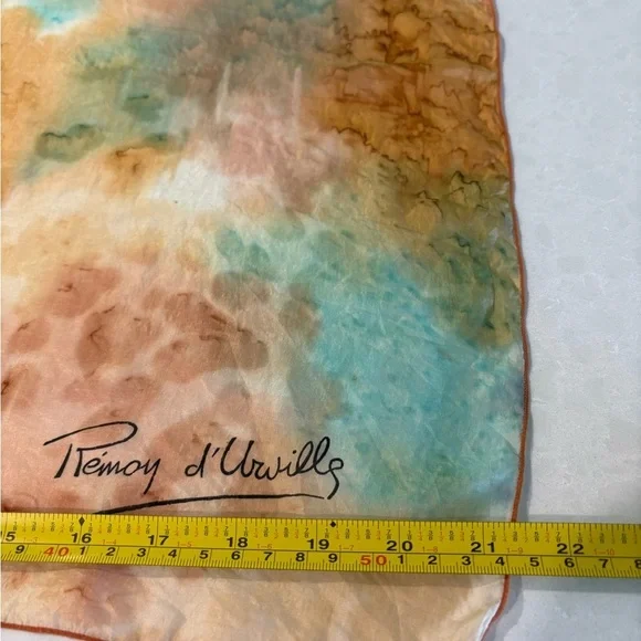 Vintage Remoy D’Urville Paris Watercolor Silk Scarf - Elegant French Design - Picture 4 of 5